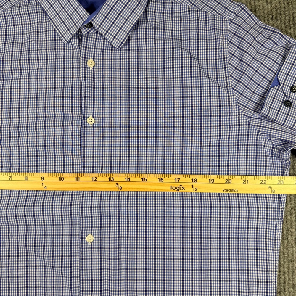 Duchamp London Mens Tailored Fit Gingham Button Down Shirt Blue White 17/XL - Picture 6 of 10